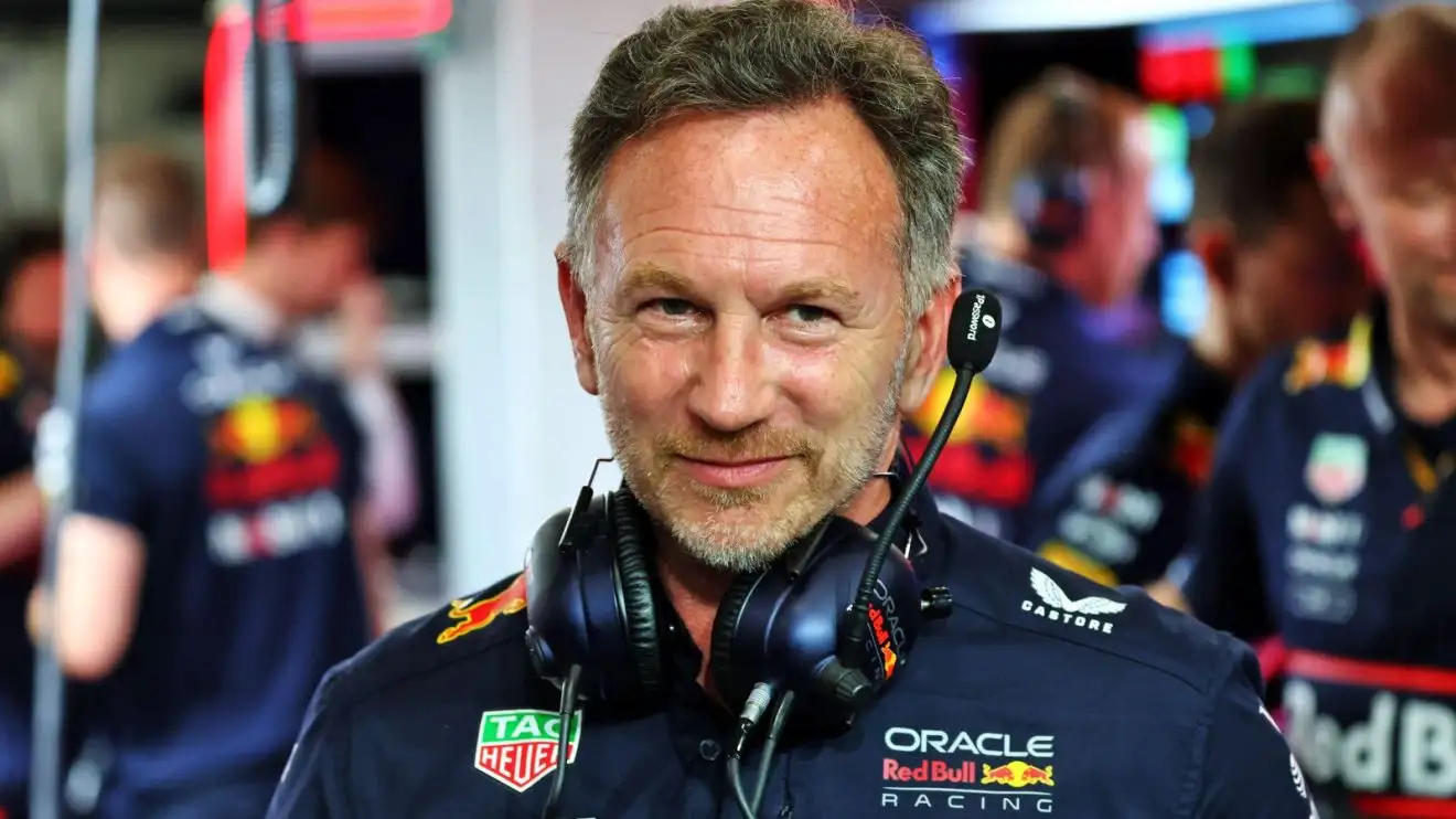 c-689 Red Bull team principal Christian Horner in the garage at the 2025 Saudi Arabian Grand Prix