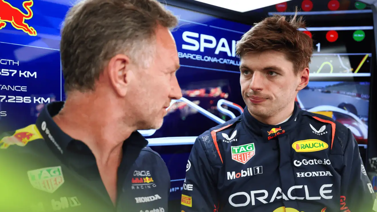 c-740 Christian Horner and Max Verstappen look eye to eye in the Red Bull garage