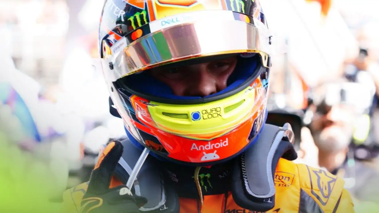 c-81 Oscar Piastri celebrates winning the 2025 Spanish Grand Prix with the '1' finger