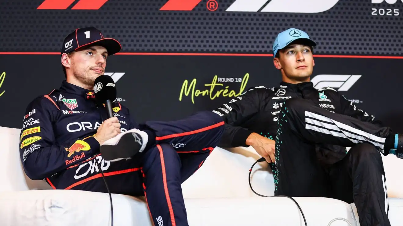 c-811 Max Verstappen and George Russell attend a press conference