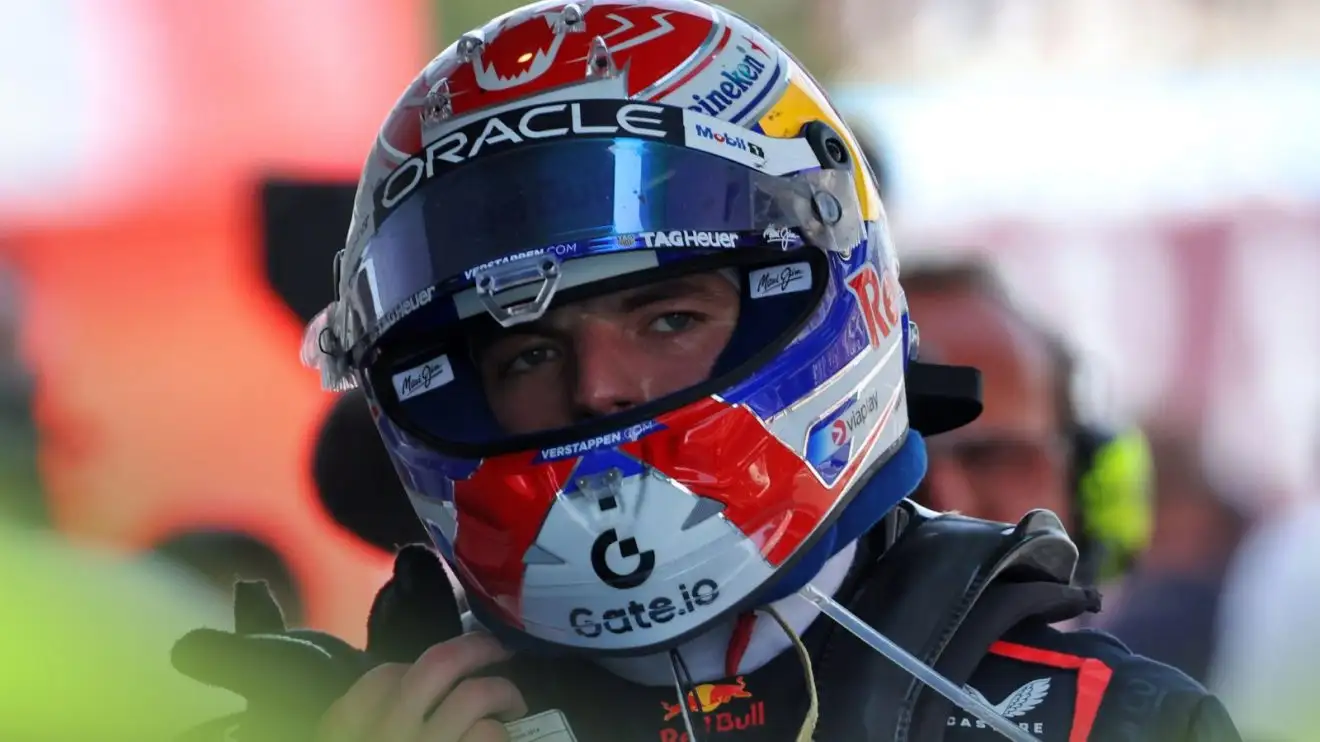 c-84 Red Bull's Max Verstappen pictured with his helmet on at the 2025 Spanish Grand Prix