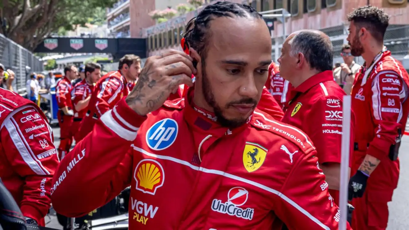 c-90 Ferrari's Lewis Hamilton pictured on the grid at the 2025 Monaco Grand Prix