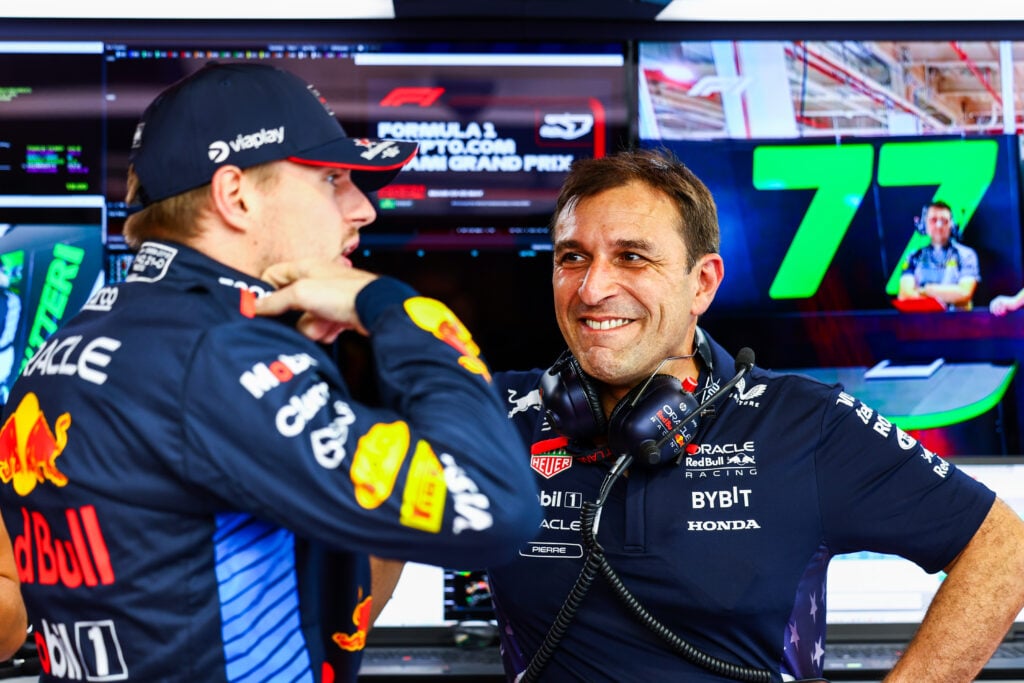 gettyimages-2151477573-1024x683-1 Red Bull Racing driver Max Verstappen talking to chief technical director Pierre Wache at the Miami Grand Prix
