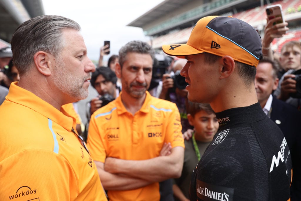 gettyimages-2158324228-1024x683-1 Lando Norris, Andrea Stella and Zak Brown of McLaren talking ahead of the 2024 Spanish Grand Prix
