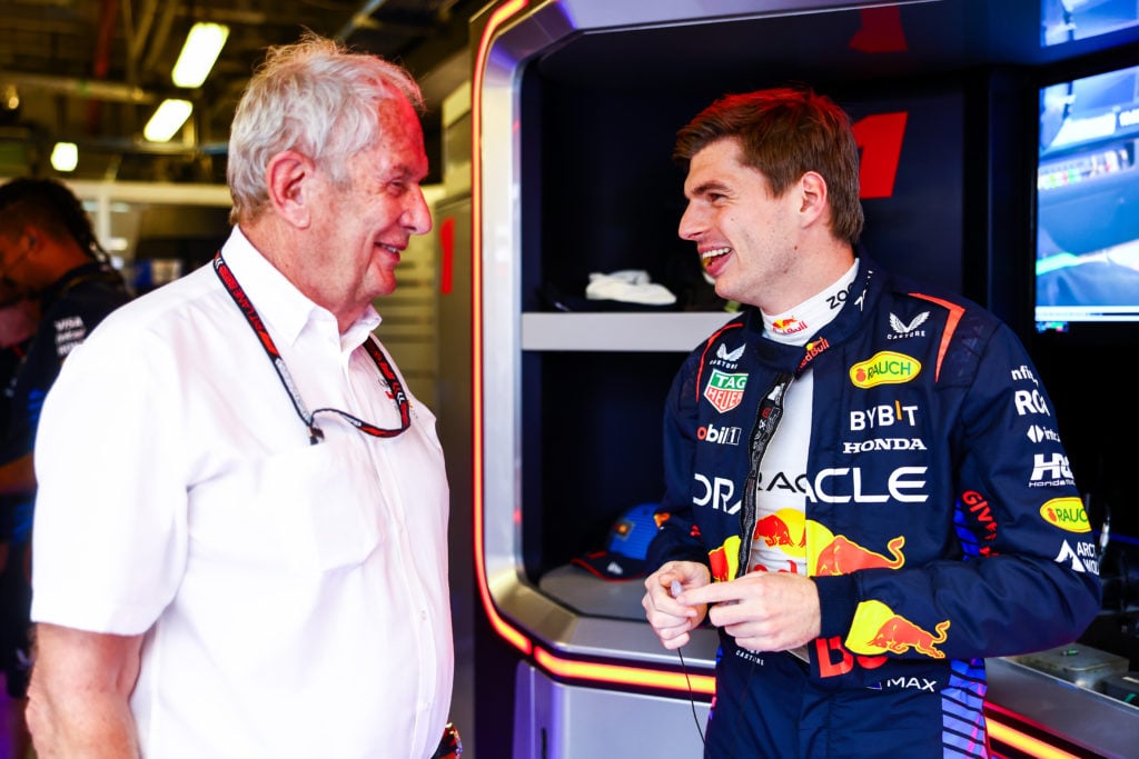gettyimages-2188521632-1024x683-1 Red Bull chief advisor Helmut Marko and driver Max Verstappen laughing in the garage at the Abu Dhabi Grand Prix