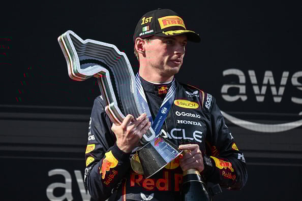 gettyimages-2215178244-1 Max Verstappen of Red Bull celebrates on the podium