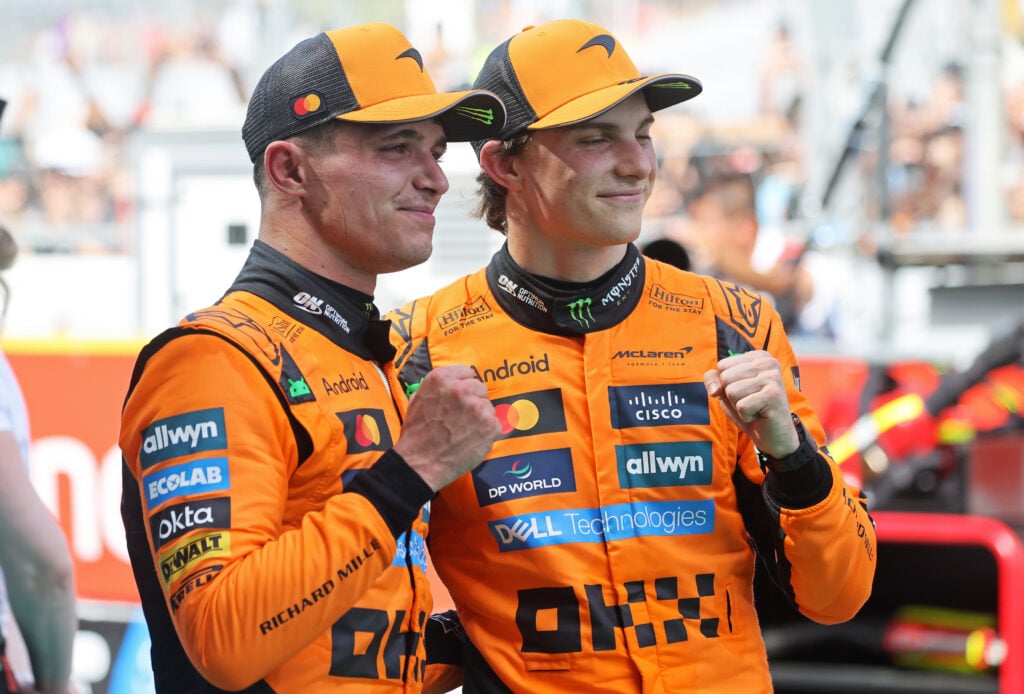 gettyimages-2217517431-1024x694-1 McLaren drivers Lando Norris and Oscar Piastri after the 2025 Spanish Grand Prix