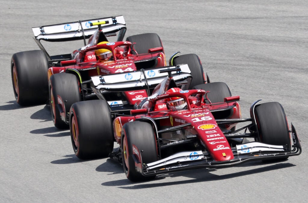 gettyimages-2217600722-1024x677-1 Ferrari drivers Charles Leclerc and Lewis Hamilton at the 2025 Spanish Grand Prix