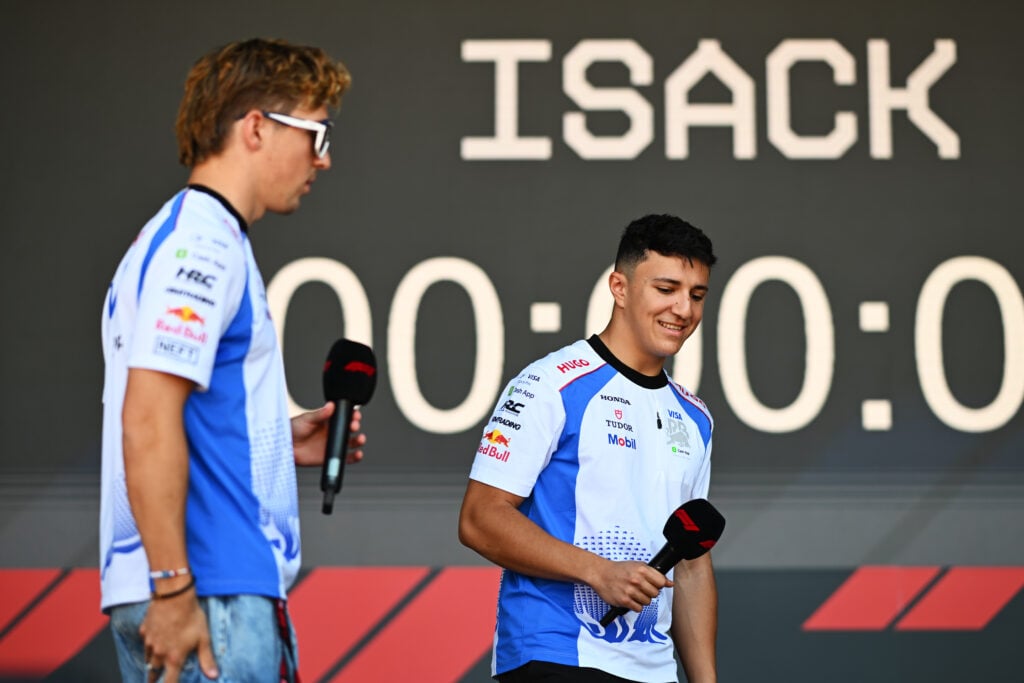 gettyimages-2217792887-1024x683-1 Racing Bulls drivers Liam Lawson and Isack Hadjar at the 2025 Spanish Grand Prix