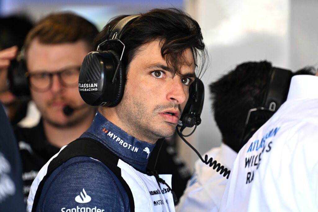 gettyimages-2217808084-1024x683-1 Williams driver Carlos Sainz in the garage during practice for the 2025 F1 Spanish Grand Prix