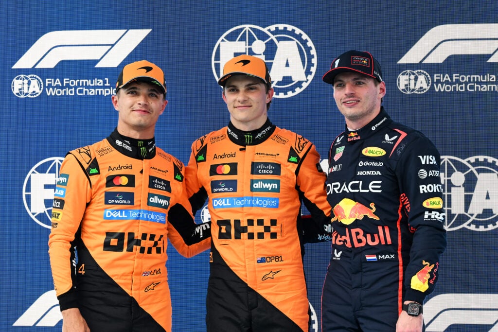 gettyimages-2217970217-1024x683-1 Oscar Piastri, Lando Norris and Max Verstappen after qualifying at the 2025 Spanish Grand Prix