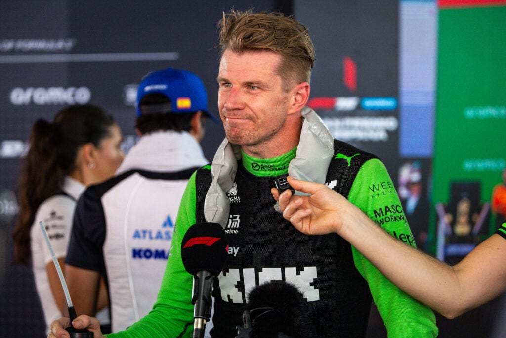 gettyimages-2218106793-1024x683-1 Sauber driver Nico Hulkenberg being interviewed at the 2025 Spanish Grand Prix