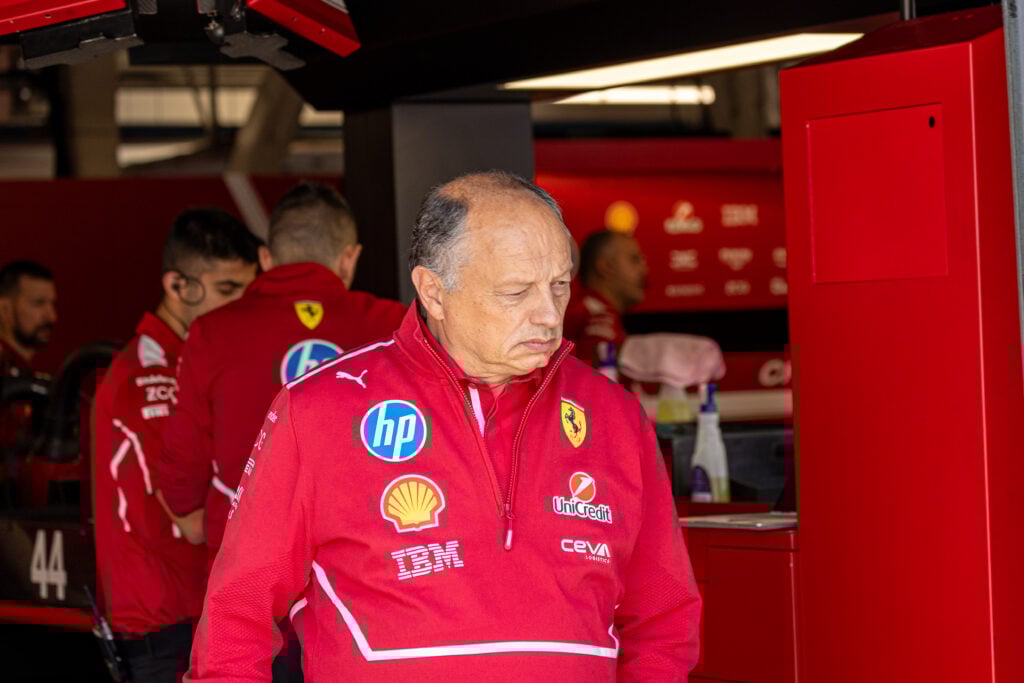 gettyimages-2219467161-1024x683-1 Fred Vasseur of Ferrari looks on from their F1 garage