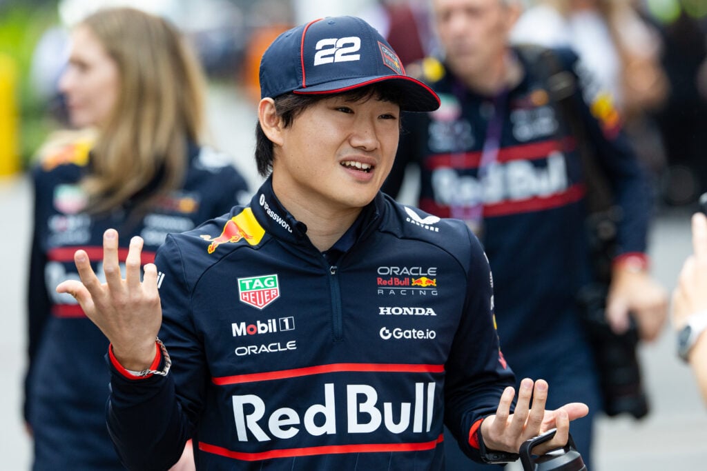 gettyimages-2219850244-1024x683-1 Yuki Tsunoda of Red Bull gestures in the F1 paddock