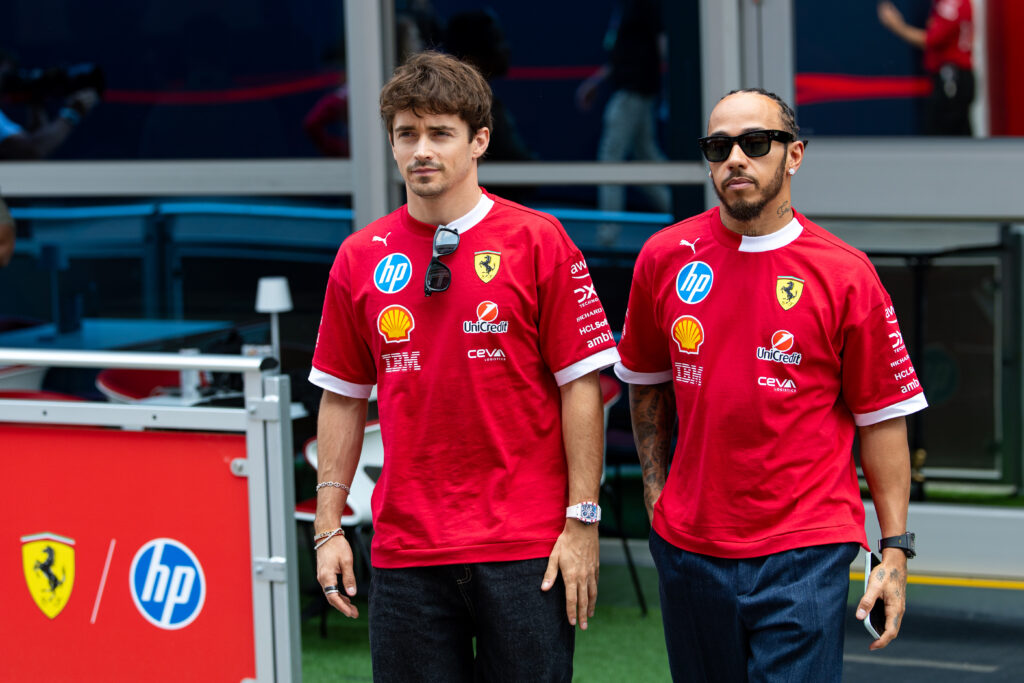 gettyimages-2219850254-1024x683-1 Ferrari drivers Charles Leclerc and Lewis Hamilton in the 2025 F1 Canadian Grand Prix paddock