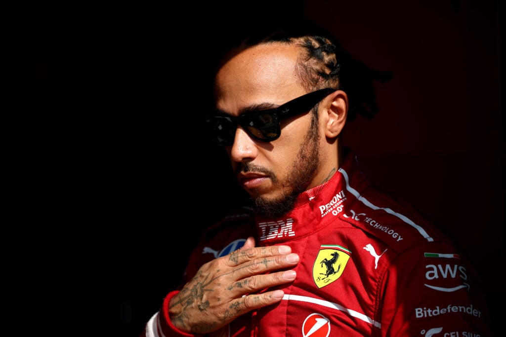 gettyimages-2220012028-1024x683-1 Lewis Hamilton of Ferrari looks on in the garage