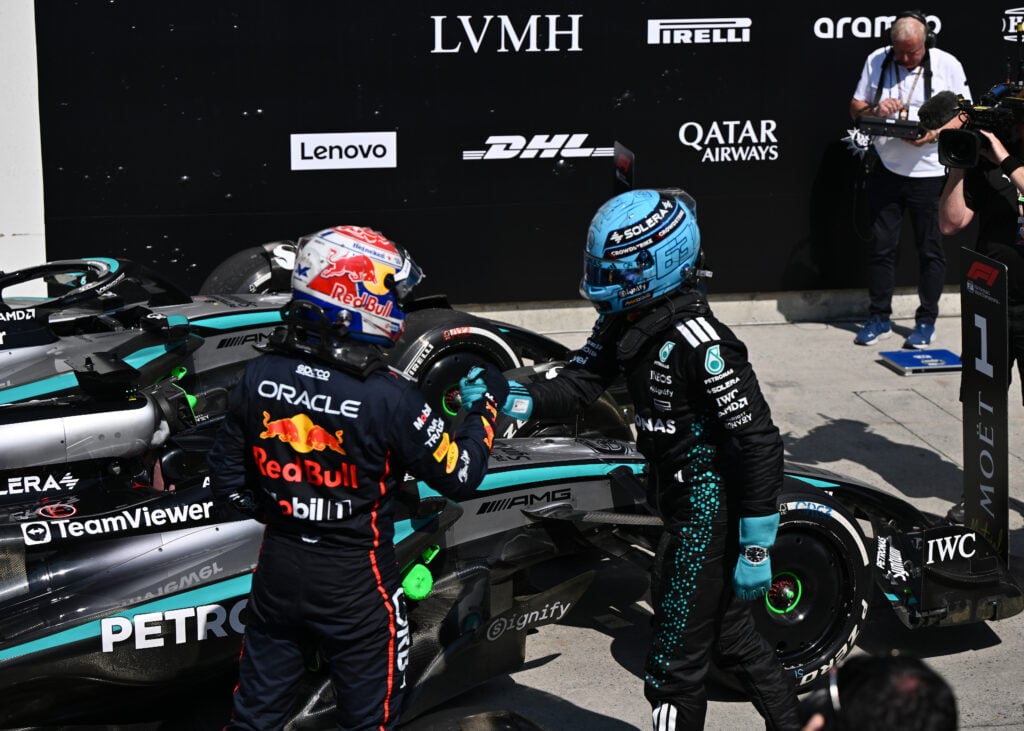 gettyimages-2220300434-1024x731-1 Red Bull Racing driver Max Verstappen and Mercedes driver George Russell at the Canadian Grand Prix