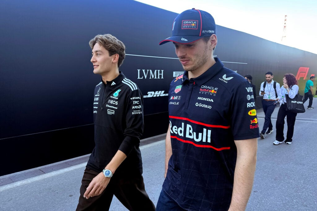 gettyimages-2220314640-1024x683-1 Mercedes driver George Russell and Red Bull driver Max Verstappen at the Canadian Grand Prix